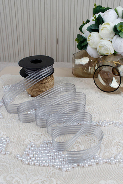 Hilton Çizgili Şifon Kurdele 2.5 cm 20 mt - Bohça, Nikah, Nişan, Çeyiz, Hediye, Süsleme, Parti