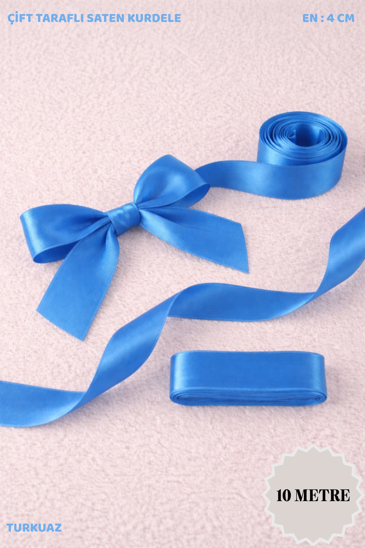 Saten Kurdele 4 cm 10mt - Bohça, Nikah, Nişan, Çeyiz, Hediye, Süsleme, Doğum Günü, Parti