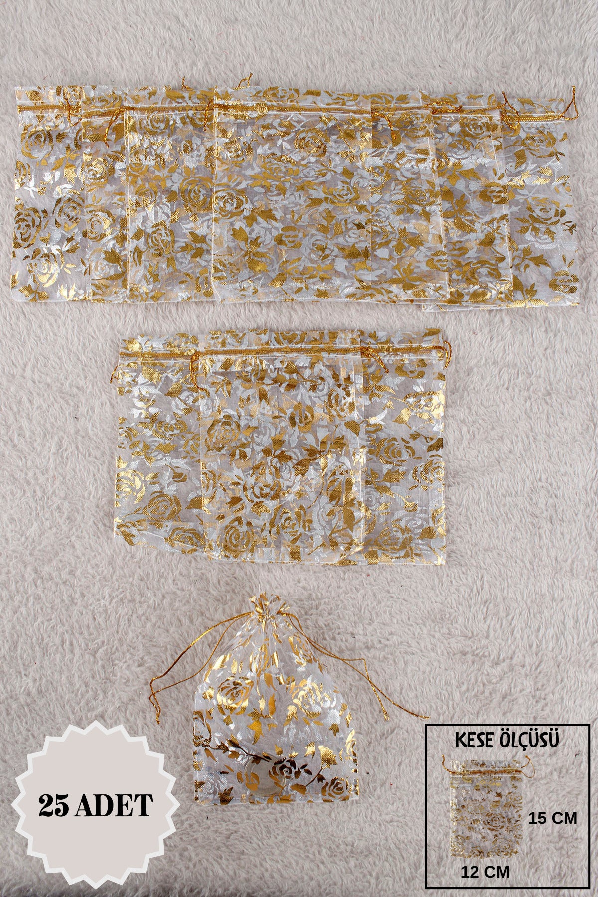 Pul Baskılı Tül Kese 10 Adet 24x34 Cm Kına, Havlu Terlik Seccade Çeyiz Hediye Yasin Yazma Bohça