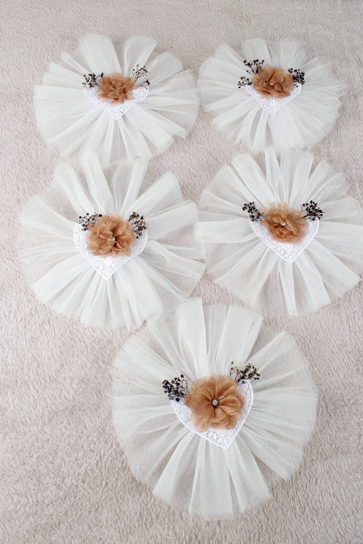 Yıldız Çiçek Güpürlü Bohça Süsü 5'Li, Çeyiz, Düğün, Nikah, Nişan, Konvoy, Sünnet, Kına