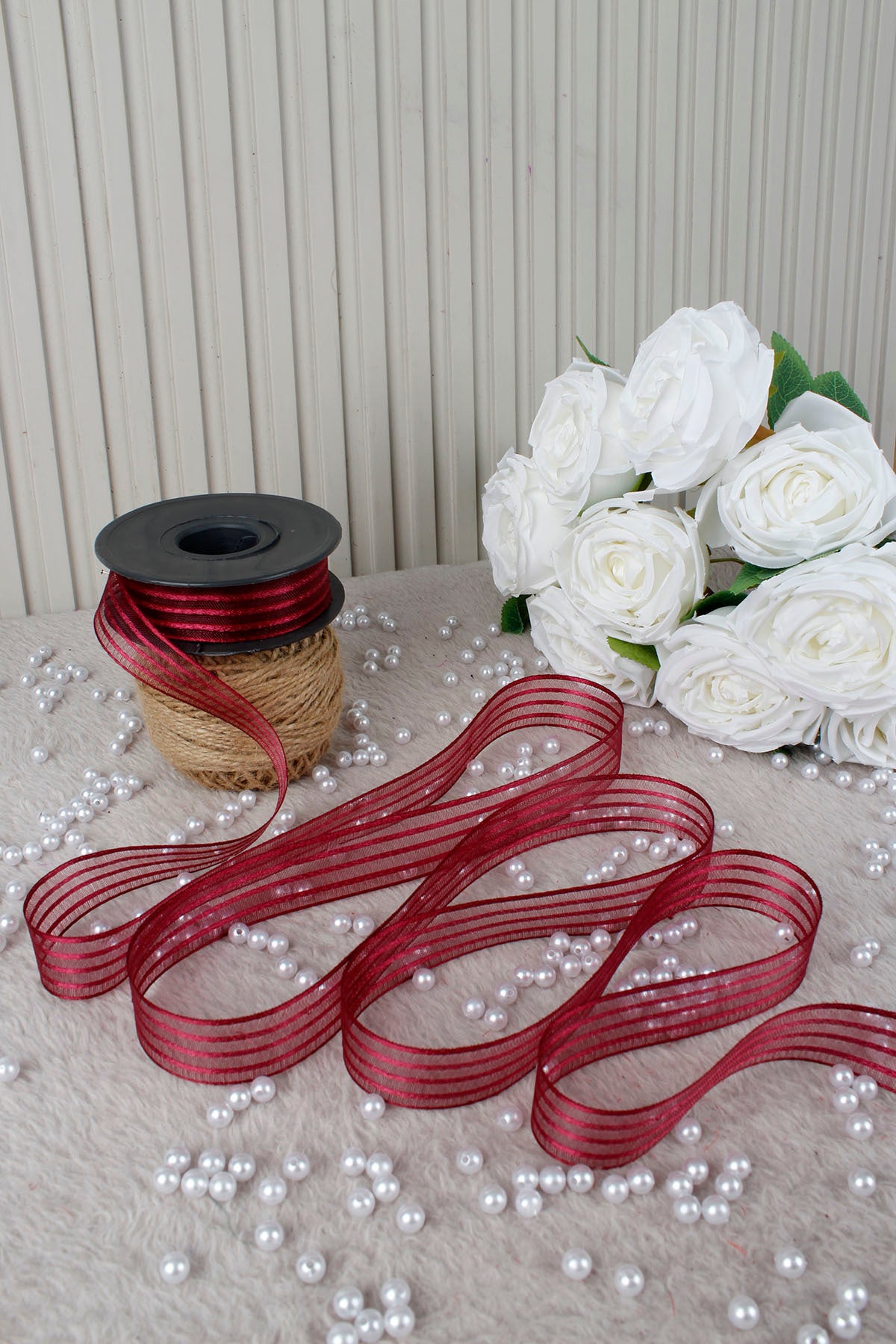 Hilton Çizgili Şifon Kurdele 2.5 cm 20 mt - Bohça, Nikah, Nişan, Çeyiz, Hediye, Süsleme, Parti