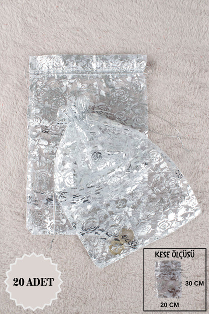 Düz Organze Tül Kese 50 Adet 9x12 Cm Kına, Çerez, Kuruyemiş Hediyelik Altın Söz Bohça Tesbih