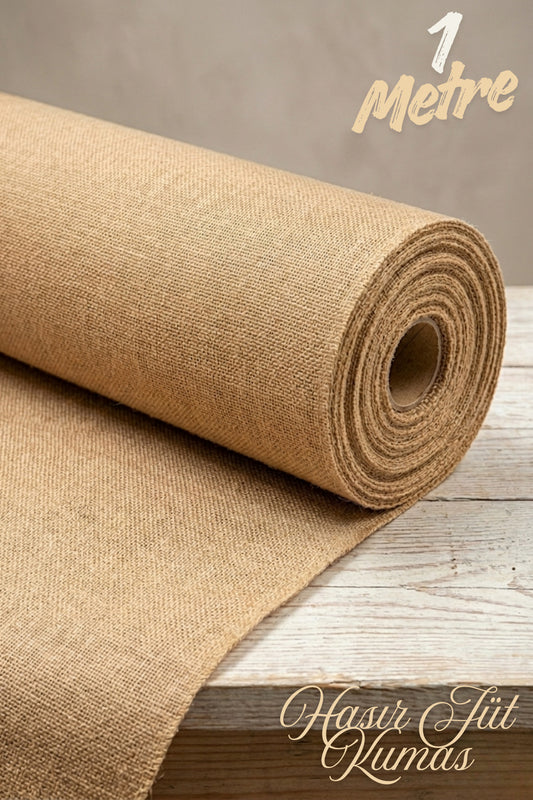 Hasır Jüt Keten Kumaş, 1 Mt. 10 Ons, 100% Doğal - Hobi, Dekorasyon, El İşi, Paketleme, Ev Tekstili, Çuval (En sabit 100 Cm)