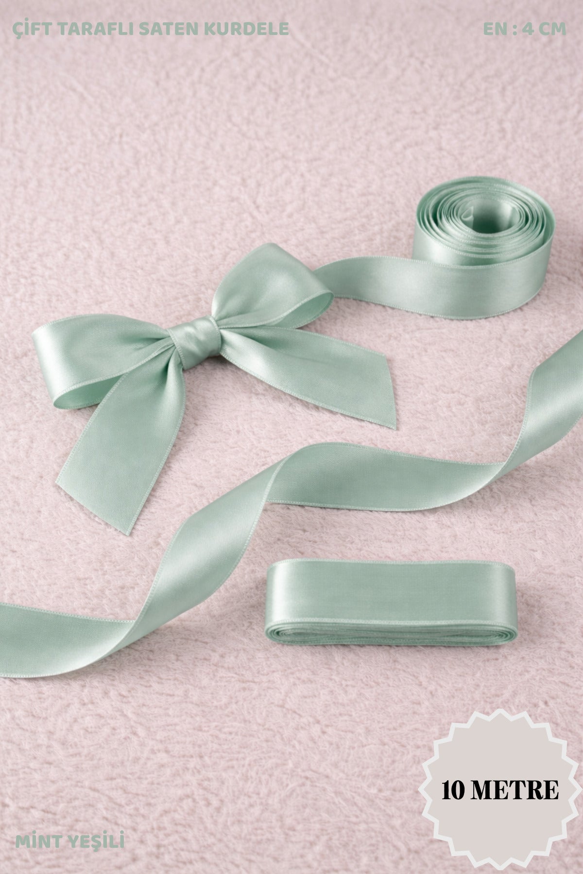 Saten Kurdele 4 cm 10mt - Bohça, Nikah, Nişan, Çeyiz, Hediye, Süsleme, Doğum Günü, Parti