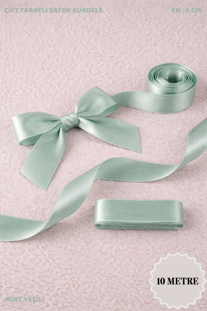 Saten Kurdele 4 cm 10mt - Bohça, Nikah, Nişan, Çeyiz, Hediye, Süsleme, Doğum Günü, Parti