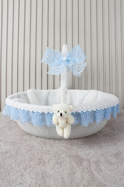 Dantelli Ayıcıklı Bebek Sepeti - Baby Shower, Yeni Doğan, Mevlüt, Kırk Uçurma, Hediyelik