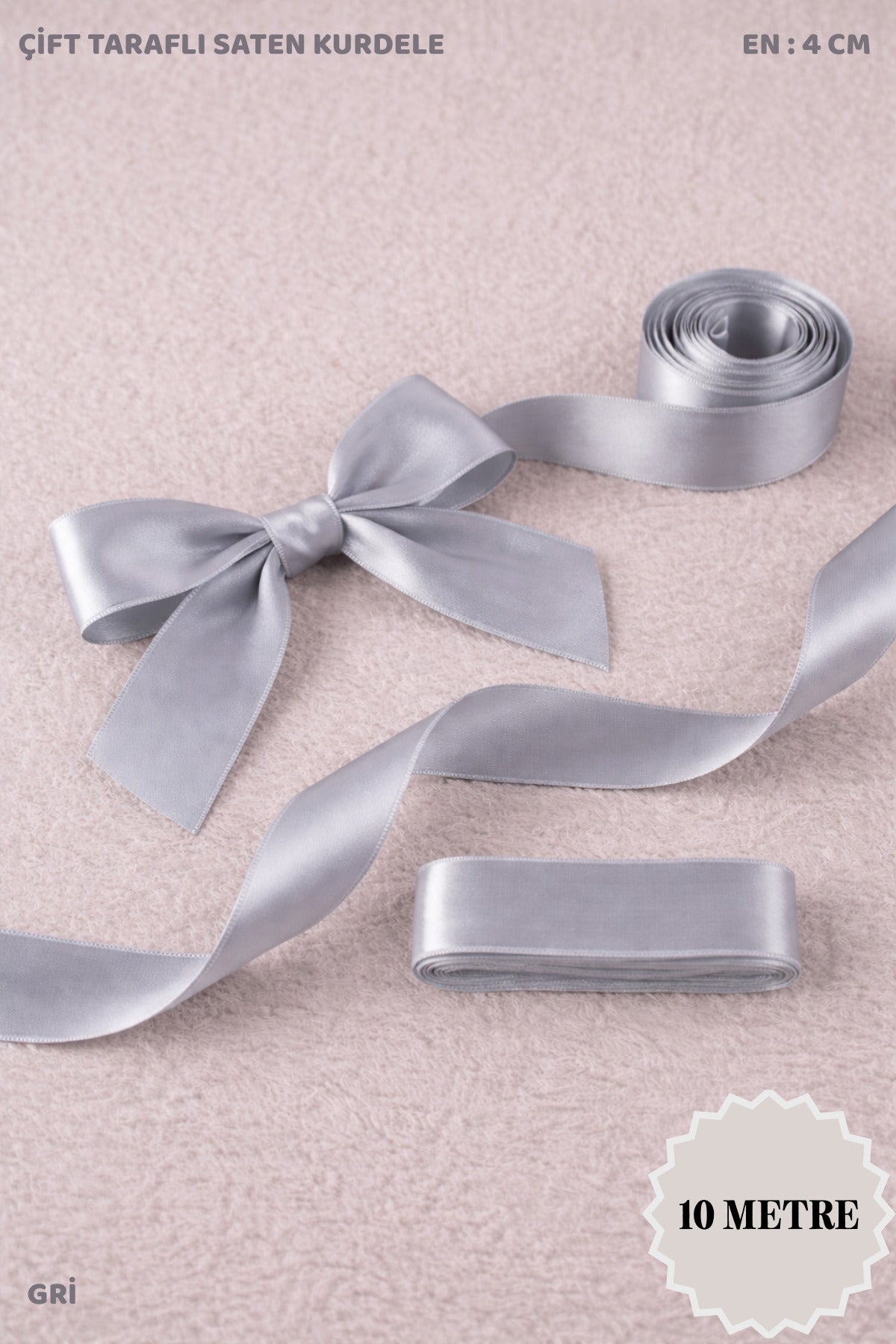 Saten Kurdele 4 cm 10mt - Bohça, Nikah, Nişan, Çeyiz, Hediye, Süsleme, Doğum Günü, Parti