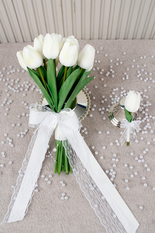 Beyaz Islak Lale Gelin Çiçeği, Buketi – Nişan, Söz, Düğün, Nikah, Kına, Fotoğraf Çekimi