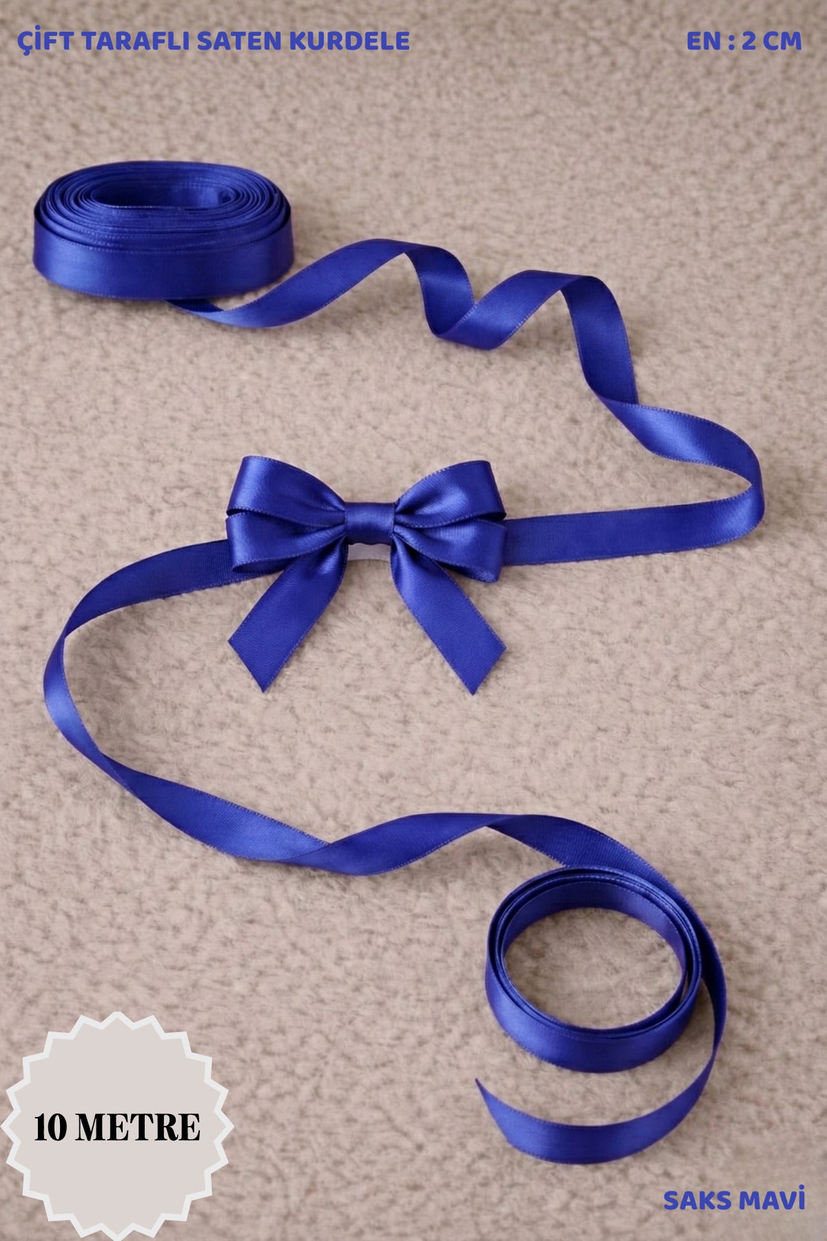 Saten Kurdele 2 cm 10mt - Bohça, Nikah, Nişan, Çeyiz, Hediye, Süsleme, Doğum Günü, Parti