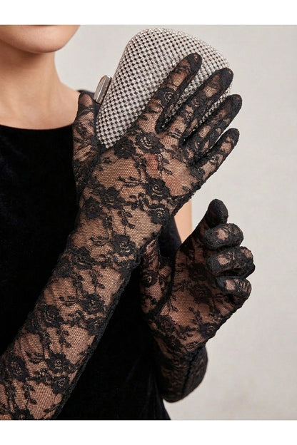 Çiçekli Dantel Uzun Kadın Eldiven – Gelinlik, Gelin, Nikah, Düğün, Nişan, Kına, Balo, Davet, Parti, Kına Gecesi, Kostüm, Bride, Mezuniyet, Bekarlığa Veda Fotoğraf Çekimi Aksesuar Eldiveni
