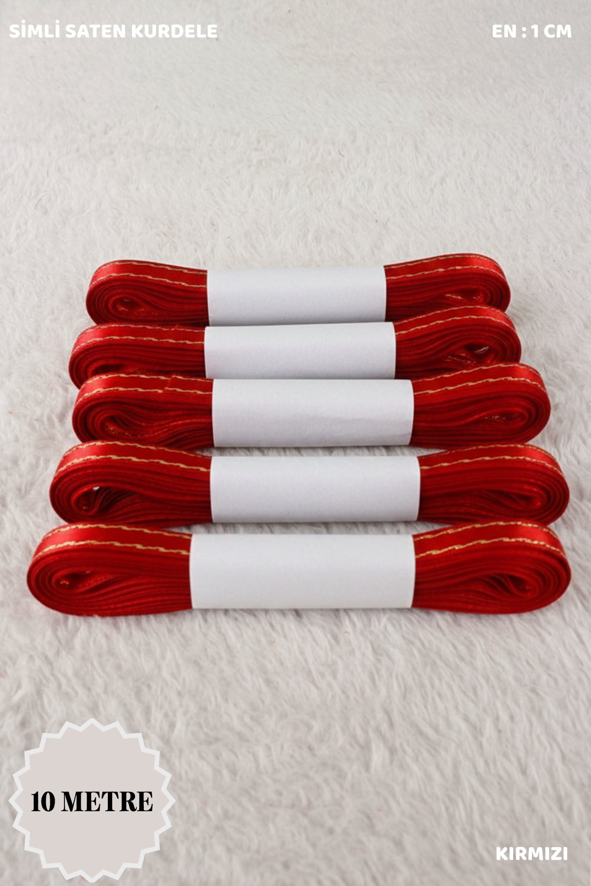 Simli Saten Kurdele 1cm 10mt - Bohça, Nikah, Nişan, Çeyiz, Hediye, Süsleme, Parti