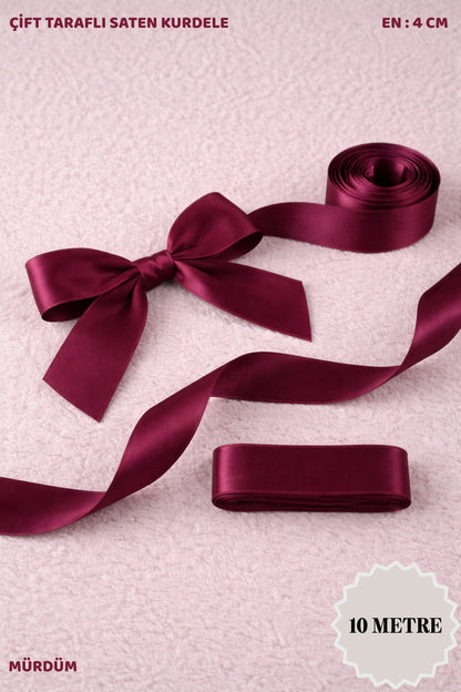 Saten Kurdele 4 cm 10mt - Bohça, Nikah, Nişan, Çeyiz, Hediye, Süsleme, Doğum Günü, Parti
