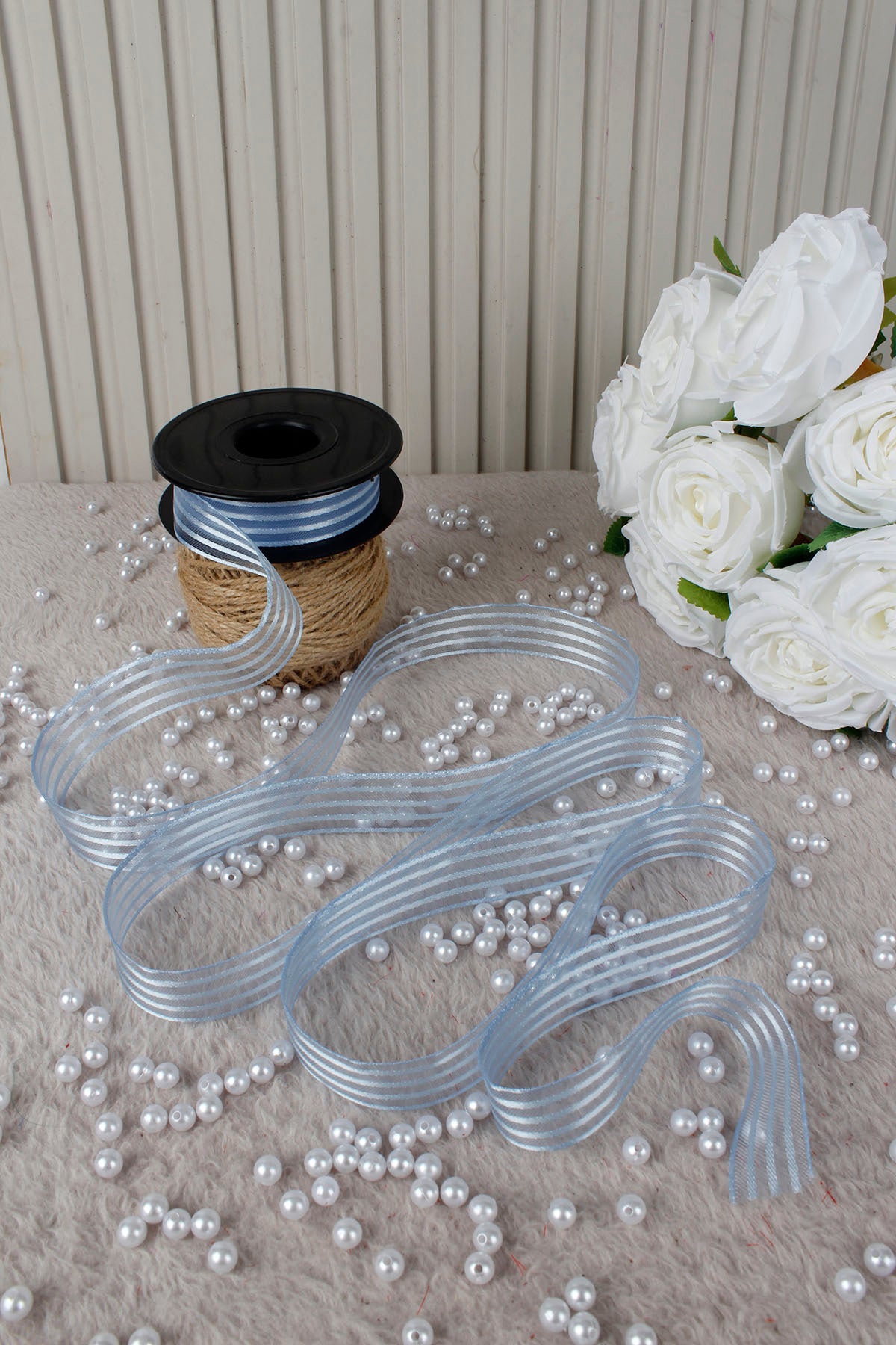 Hilton Çizgili Şifon Kurdele 2.5 cm 20 mt - Bohça, Nikah, Nişan, Çeyiz, Hediye, Süsleme, Parti