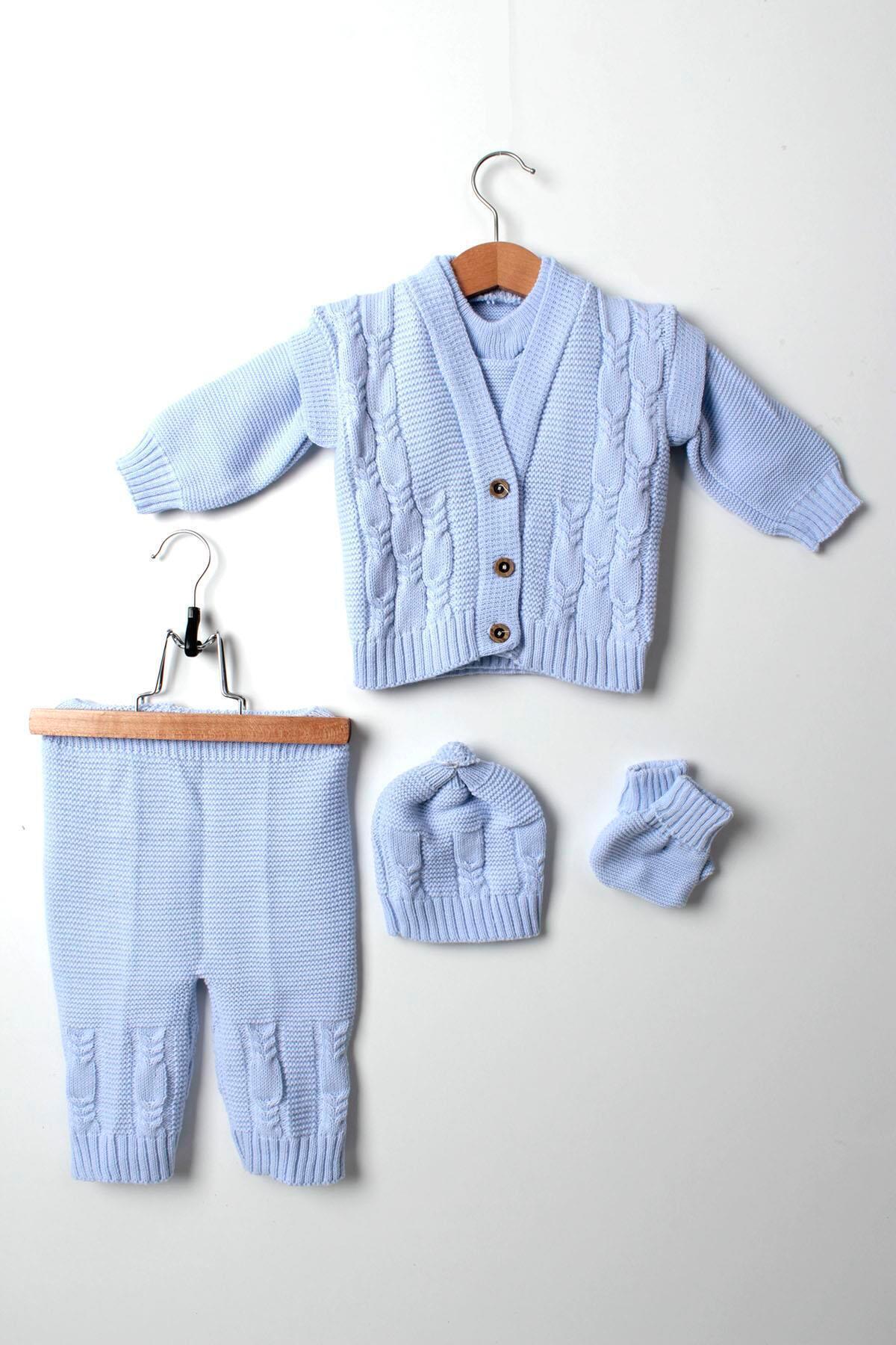 Unisex Örgülü Triko Bebek Takım - Takım