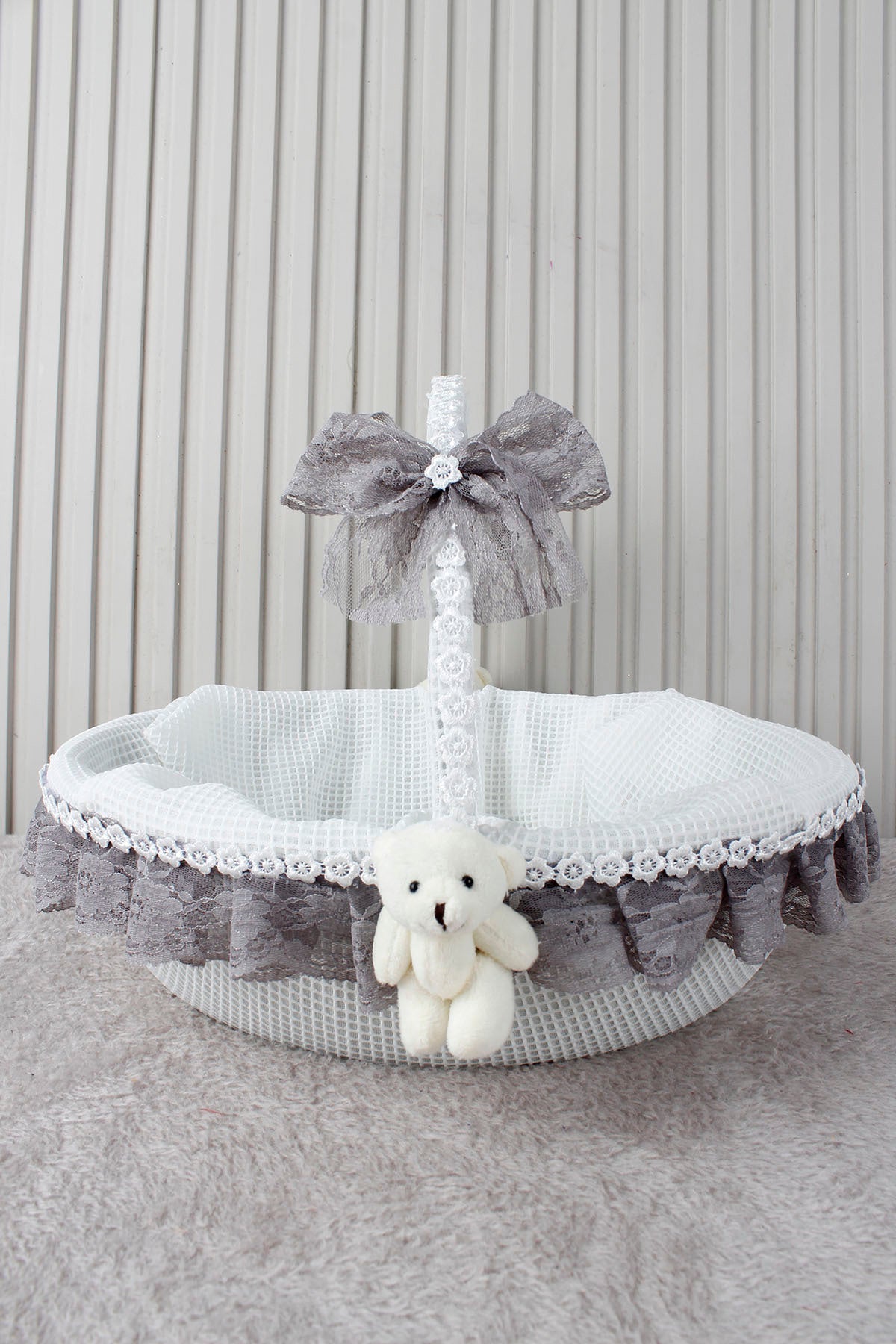 Dantelli Ayıcıklı Bebek Sepeti - Baby Shower, Yeni Doğan, Mevlüt, Kırk Uçurma, Hediyelik
