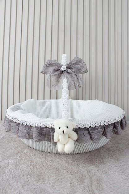 Dantelli Ayıcıklı Bebek Sepeti - Baby Shower, Yeni Doğan, Mevlüt, Kırk Uçurma, Hediyelik