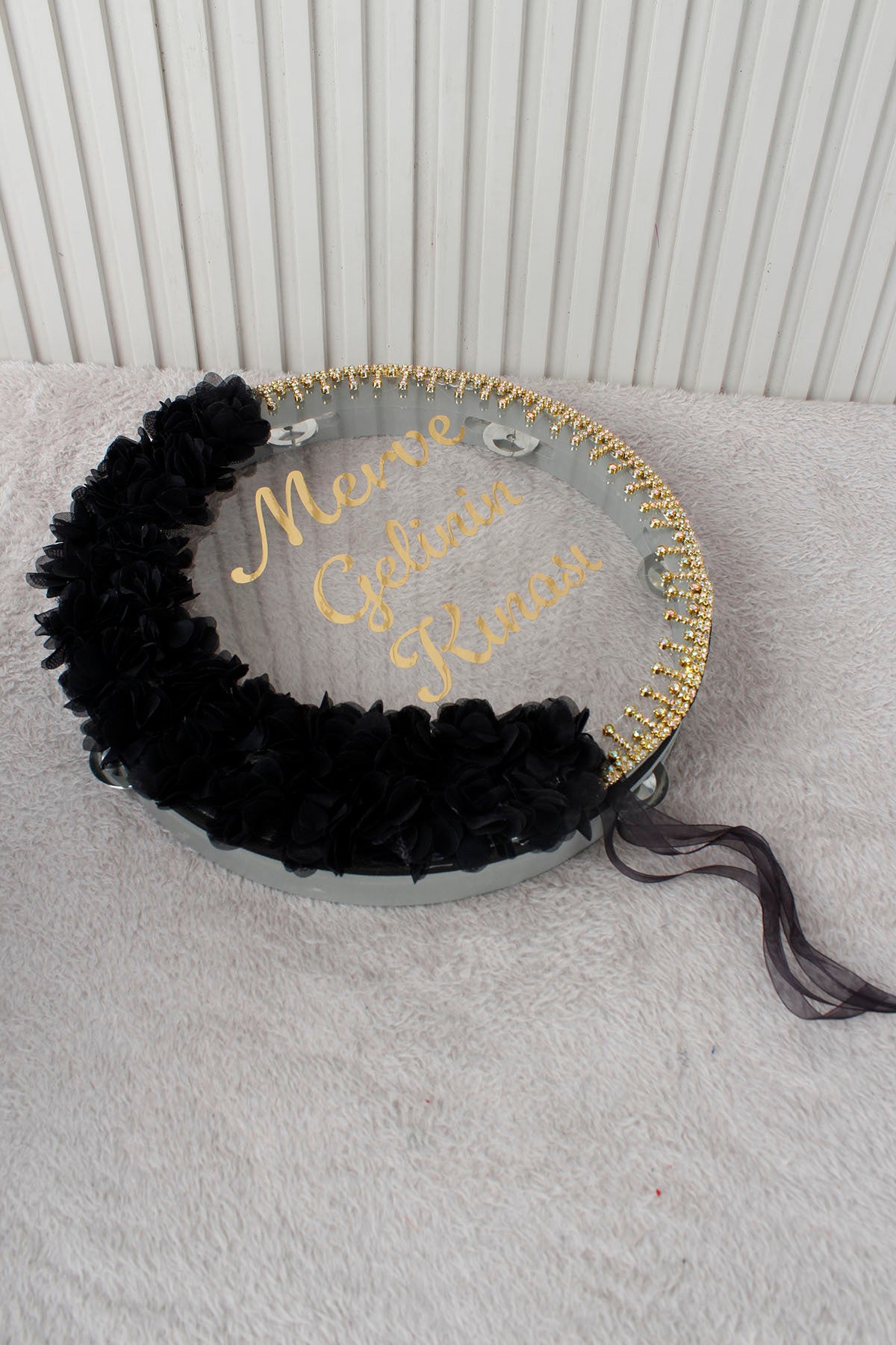 Led'li Şeffaf Gelin Tefi 32 Cm 3d Çiçekli Taşlı Nedime Bride Kına Düğün Parti Defi