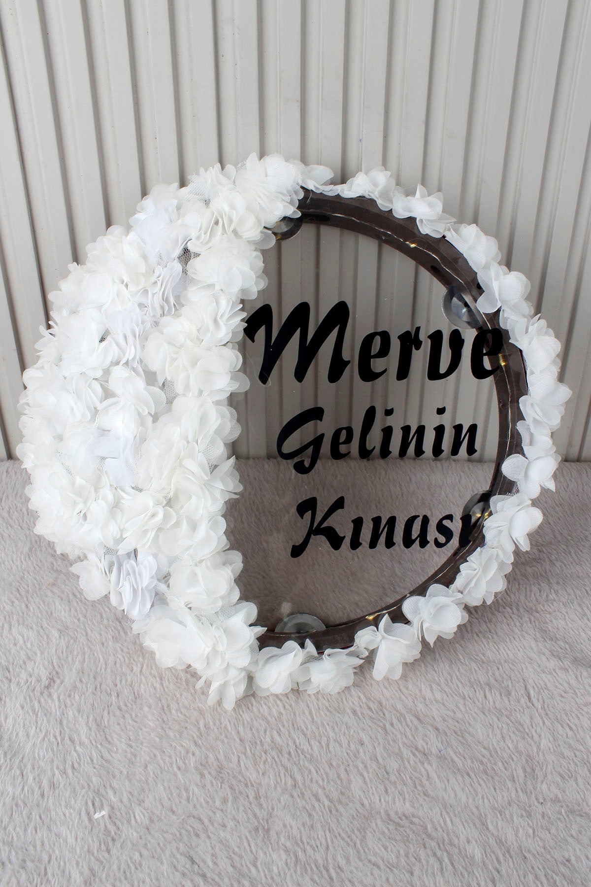 LED’li Şeffaf Gelin Tefi 32 cm 3D Çiçek Süslemeli Kına Düğün Nedime Bride Parti Defi