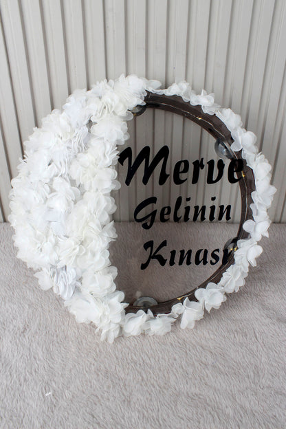 LED’li Şeffaf Gelin Tefi 32 cm 3D Çiçek Süslemeli Kına Düğün Nedime Bride Parti Defi