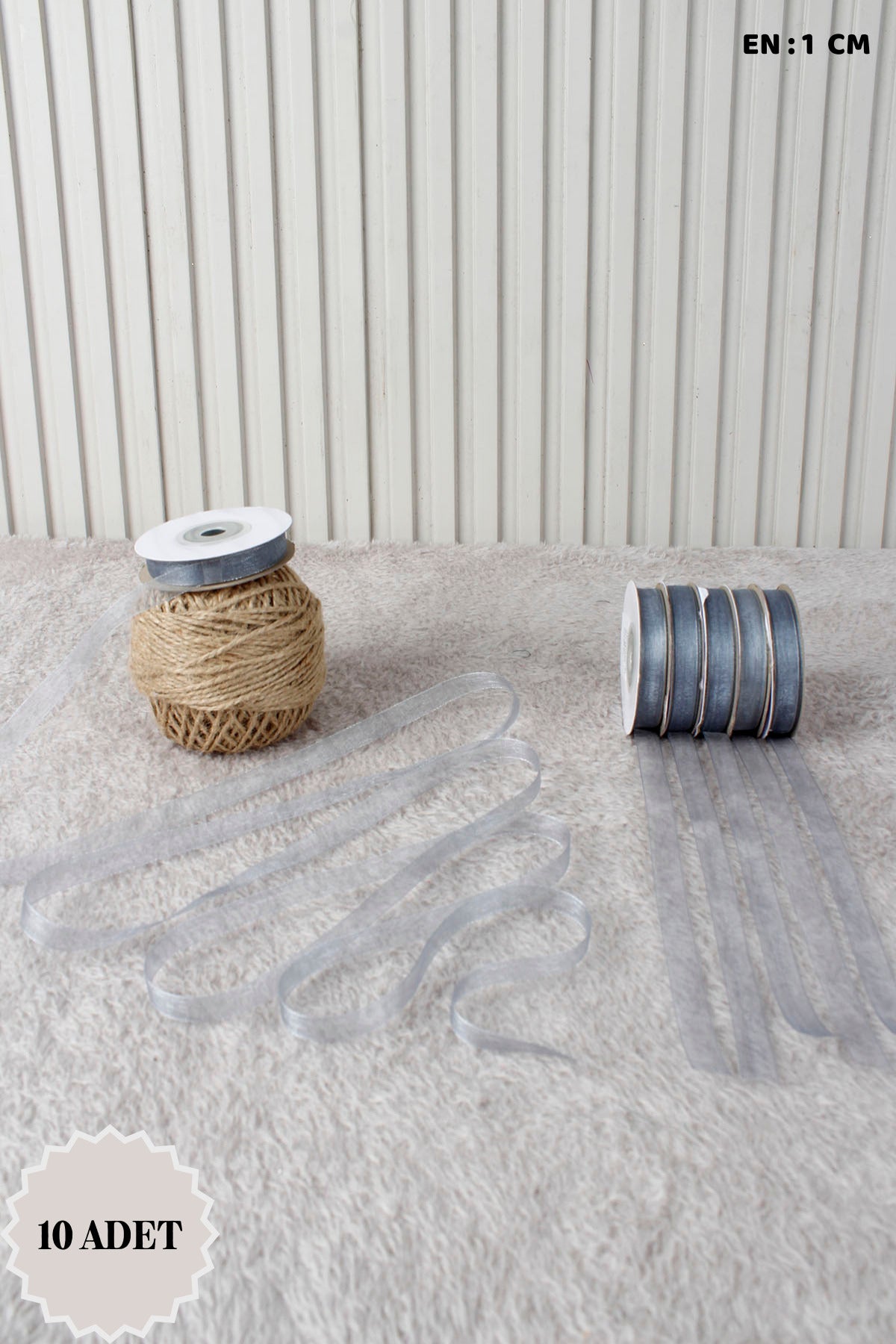 10 Adet Organze Tül Kurdele 1 cm 22 mt - Bohça, Nikah, Nişan, Çeyiz, Hediye, Süsleme, Parti