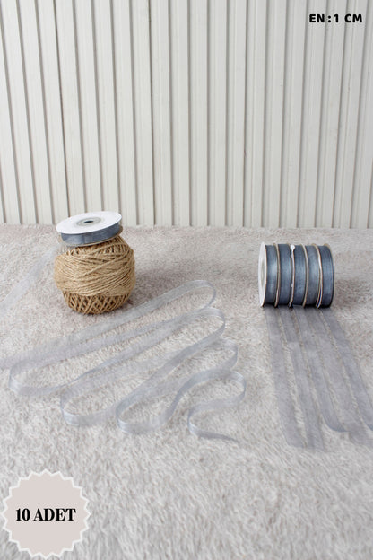 10 Adet Organze Tül Kurdele 1 cm 22 mt - Bohça, Nikah, Nişan, Çeyiz, Hediye, Süsleme, Parti