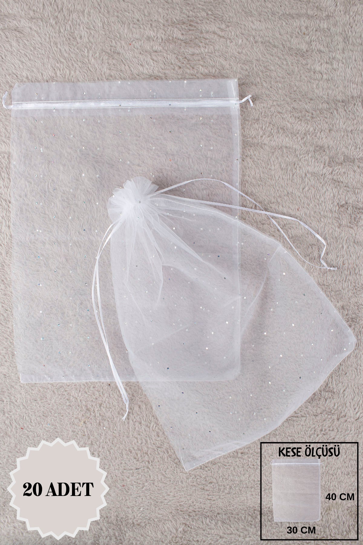 Düz Organze Tül Kese 50 Adet 9x12 Cm Kına, Çerez, Kuruyemiş Hediyelik Altın Söz Bohça Tesbih