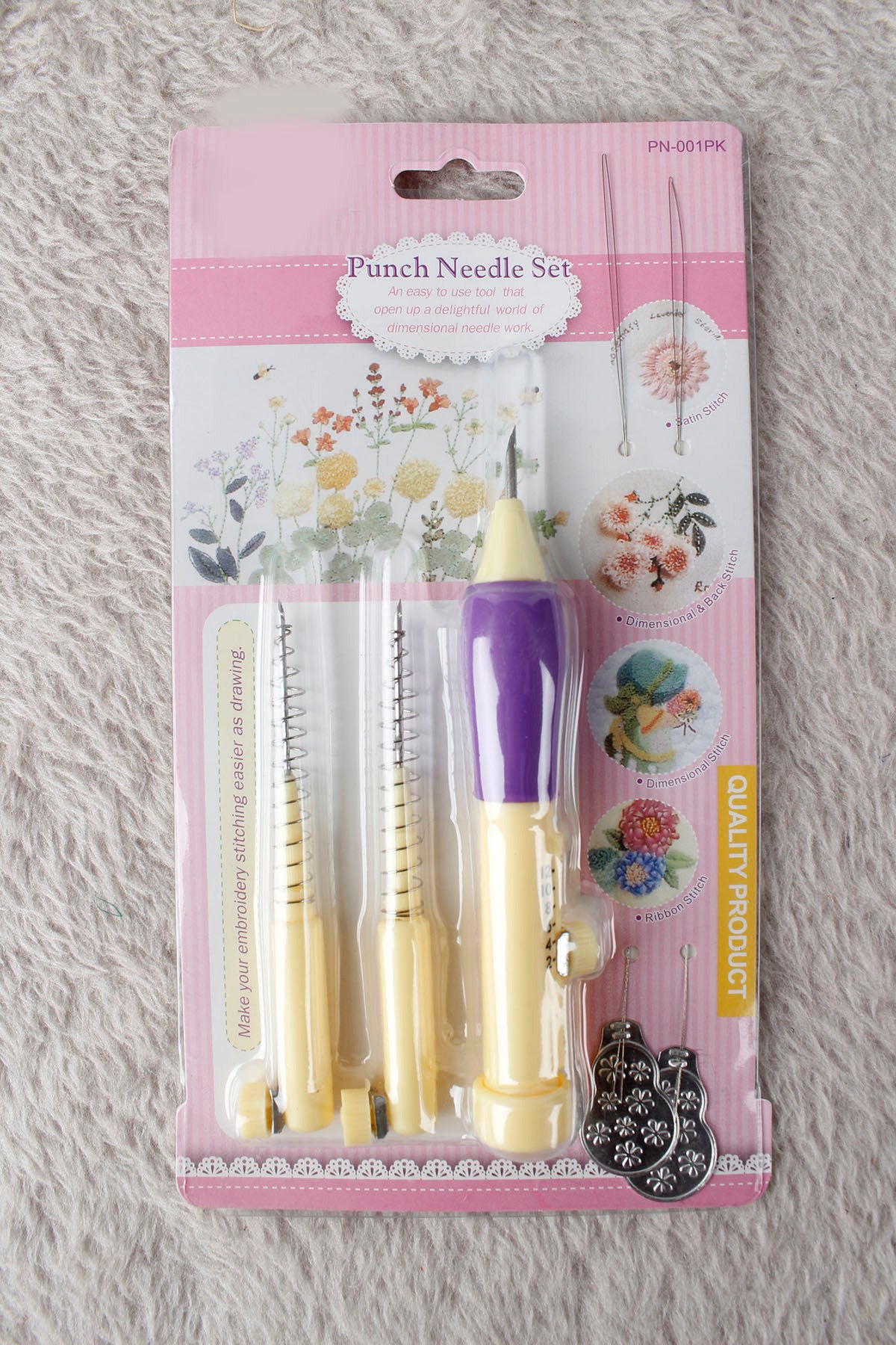 Punch İğnesi Seti, Ayarlanabilir 3 Uçlu Punch Nakış Kiti, Kumaş İşleme ve Kabartma Nakış Aparatı, Kırlent, Çanta, Duvar Süsü, Tişört, Ev Tekstili, Hobi ve El Sanatları, El İşi Malzemesi