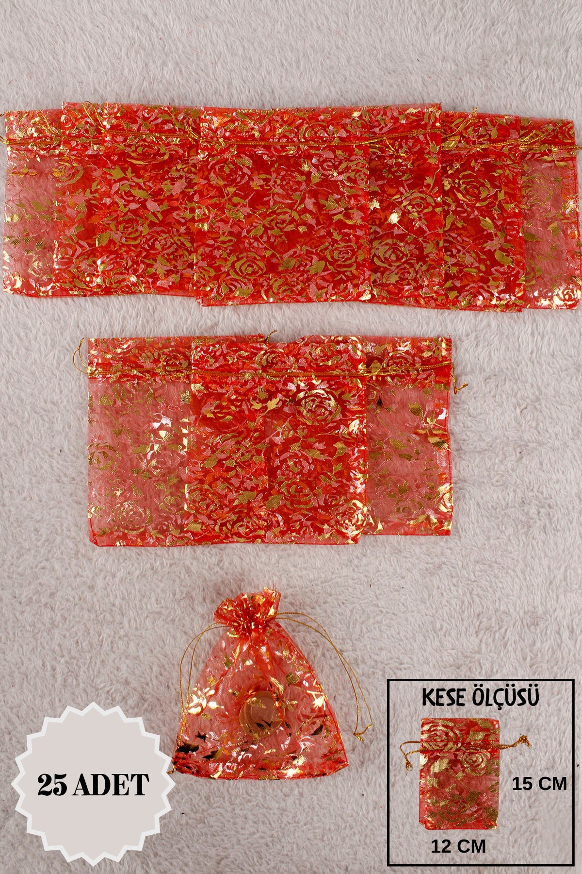 Pul Baskılı Tül Kese 10 Adet 24x34 Cm Kına, Havlu Terlik Seccade Çeyiz Hediye Yasin Yazma Bohça