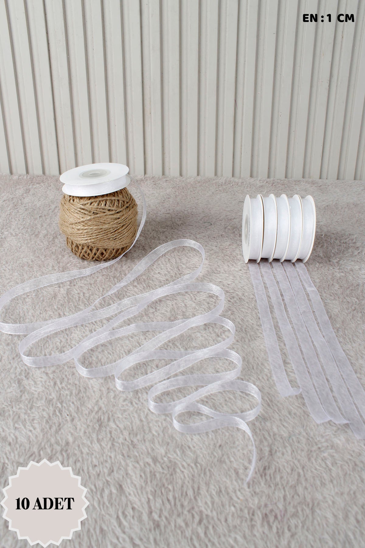 10 Adet Organze Tül Kurdele 1 cm 22 mt - Bohça, Nikah, Nişan, Çeyiz, Hediye, Süsleme, Parti