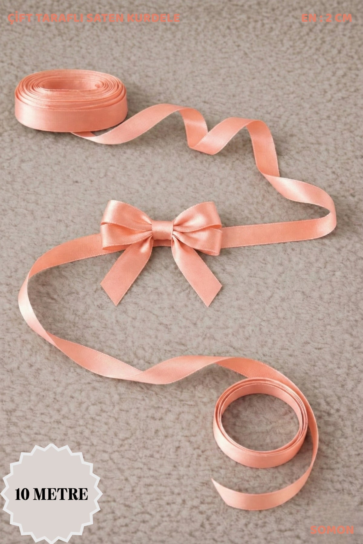 Saten Kurdele 2 cm 10mt - Bohça, Nikah, Nişan, Çeyiz, Hediye, Süsleme, Doğum Günü, Parti