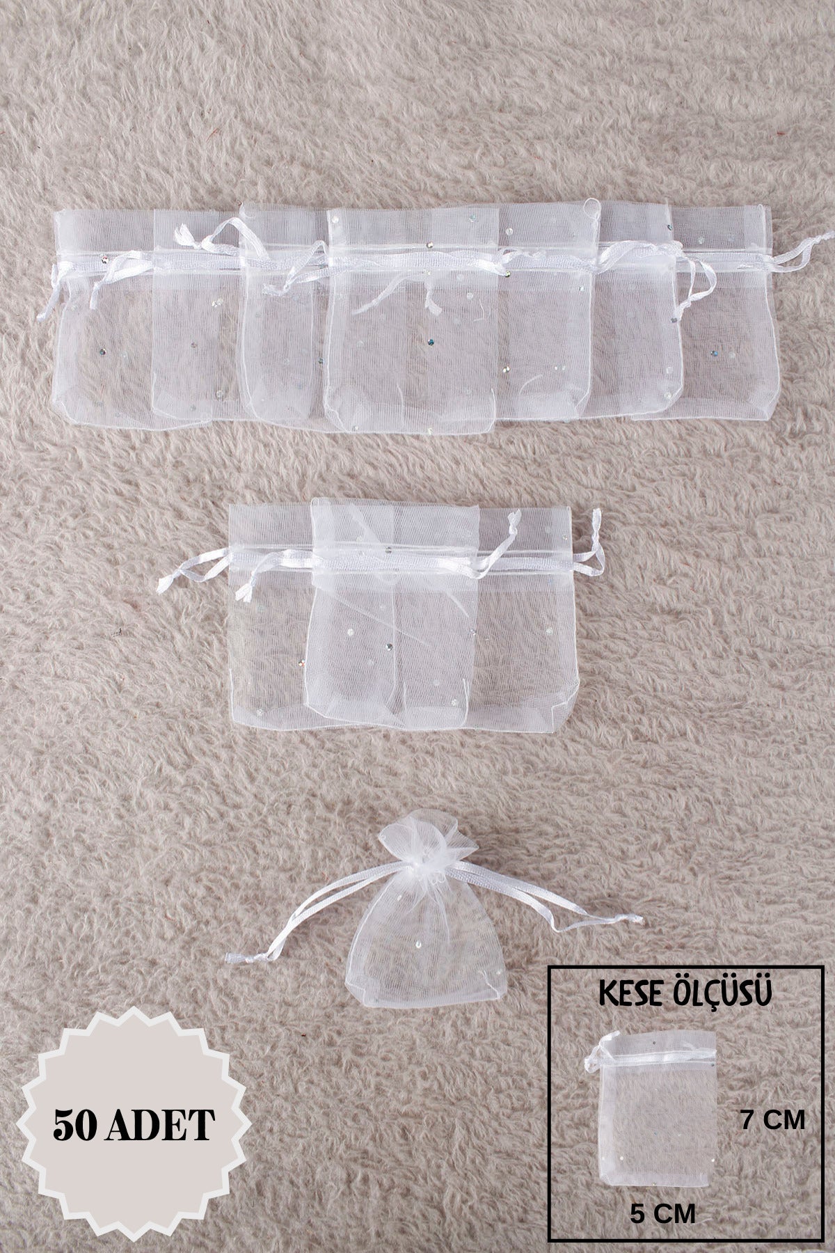 Düz Organze Tül Kese 50 Adet 9x12 Cm Kına, Çerez, Kuruyemiş Hediyelik Altın Söz Bohça Tesbih
