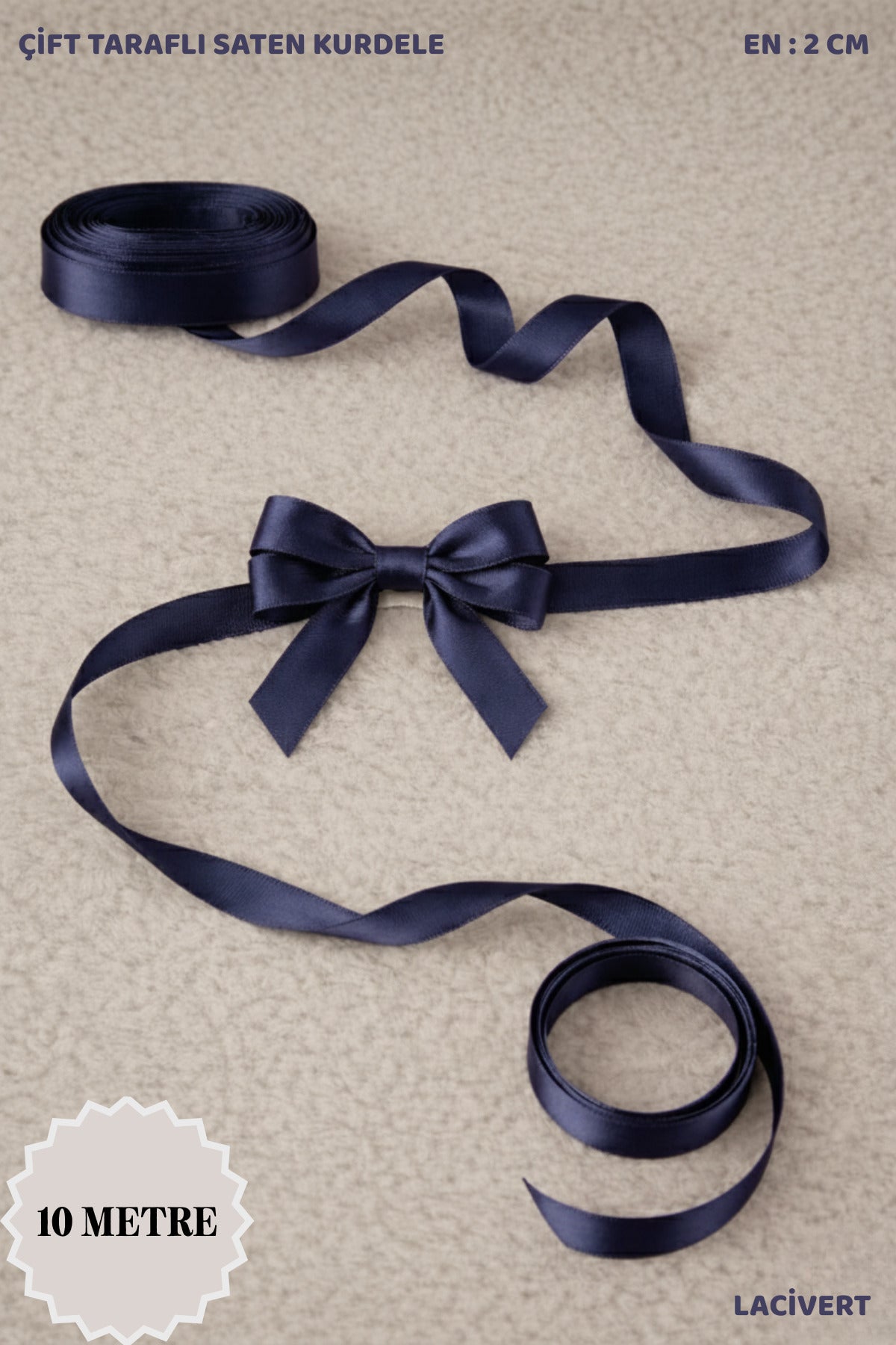 Saten Kurdele 2 cm 10mt - Bohça, Nikah, Nişan, Çeyiz, Hediye, Süsleme, Doğum Günü, Parti