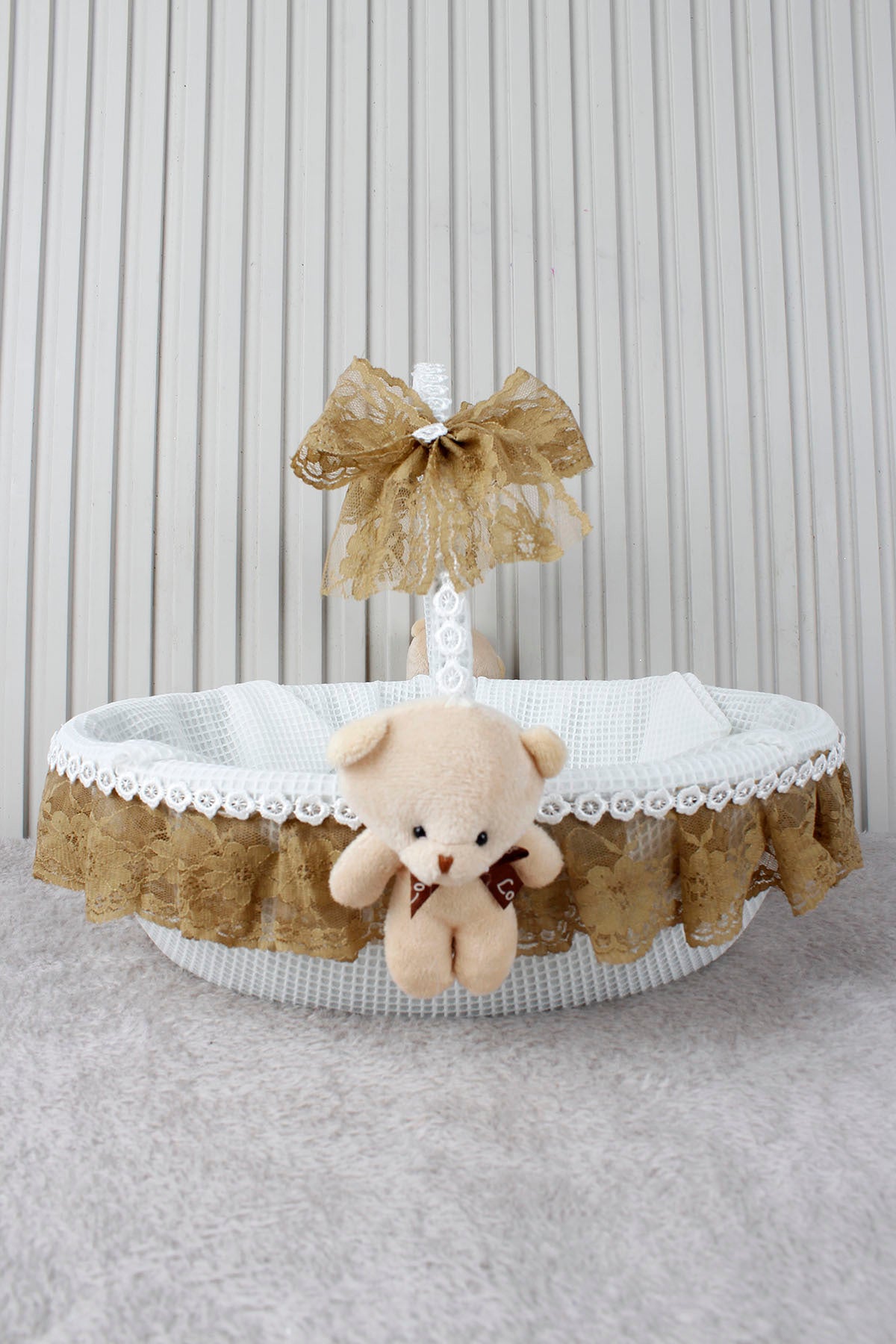 Dantelli Ayıcıklı Bebek Sepeti - Baby Shower, Yeni Doğan, Mevlüt, Kırk Uçurma, Hediyelik