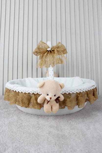 Dantelli Ayıcıklı Bebek Sepeti - Baby Shower, Yeni Doğan, Mevlüt, Kırk Uçurma, Hediyelik