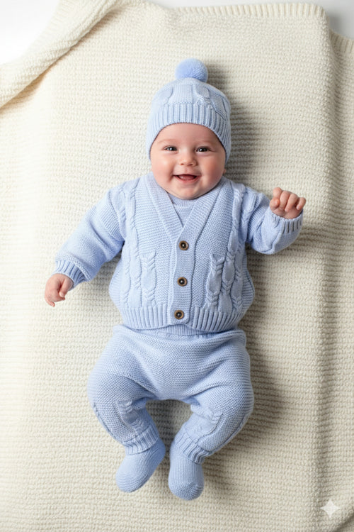 Unisex Örgülü Triko Bebek Takım - Takım