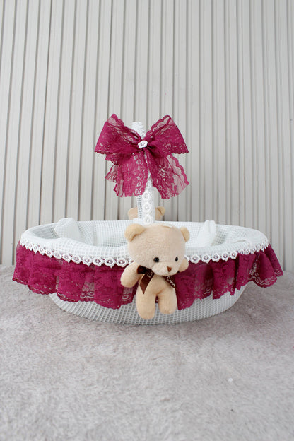 Dantelli Ayıcıklı Bebek Sepeti - Baby Shower, Yeni Doğan, Mevlüt, Kırk Uçurma, Hediyelik