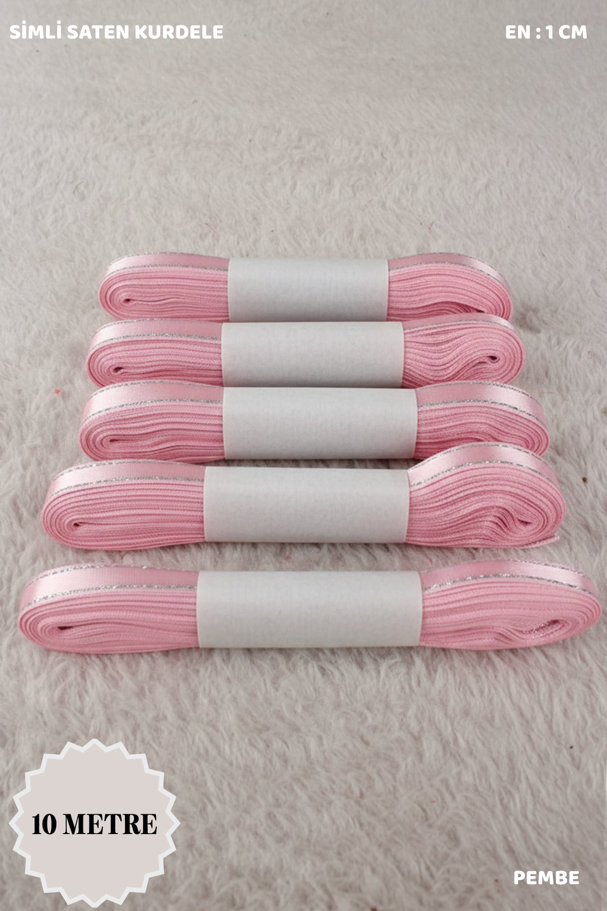 Simli Saten Kurdele 1cm 10mt - Bohça, Nikah, Nişan, Çeyiz, Hediye, Süsleme, Parti