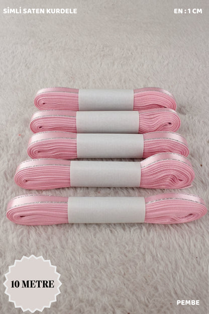 Simli Saten Kurdele 1cm 10mt - Bohça, Nikah, Nişan, Çeyiz, Hediye, Süsleme, Parti