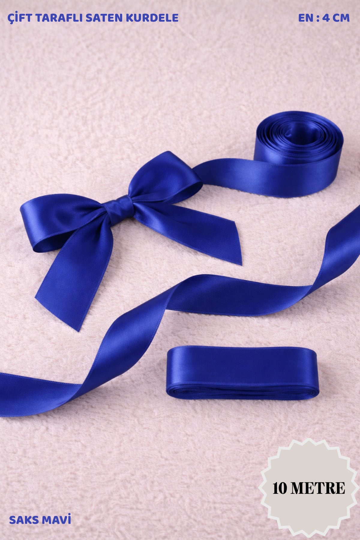 Saten Kurdele 4 cm 10mt - Bohça, Nikah, Nişan, Çeyiz, Hediye, Süsleme, Doğum Günü, Parti