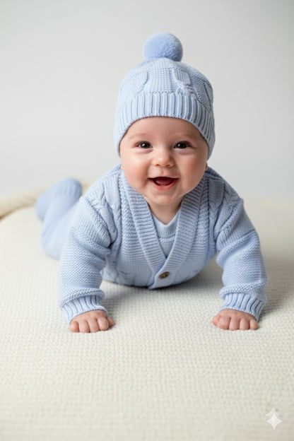 Unisex Örgülü Triko Bebek Takım - Takım