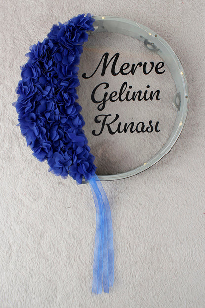 İ LED'Lİ Şeffaf 32 cm Hilal Desenli 3 Fonksiyon Gelin Tefi 3D Çiçek Süslemeli - Kına Gecesi, Düğün, Nedime, Bride, Parti, Sünnet, Organizasyon Defi