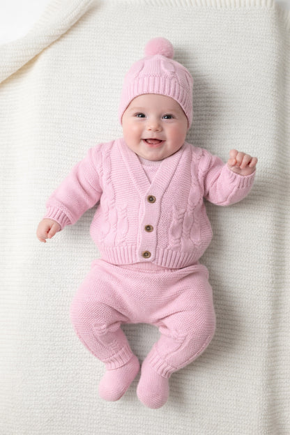 Unisex Örgülü Triko Bebek Takım - Takım