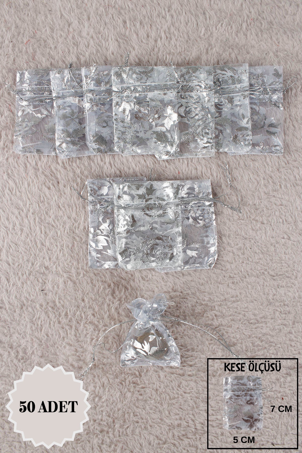 Düz Organze Tül Kese 50 Adet 9x12 Cm Kına, Çerez, Kuruyemiş Hediyelik Altın Söz Bohça Tesbih